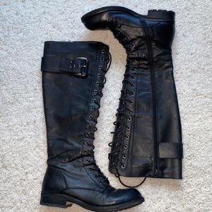 Black knee high lace up combat boot